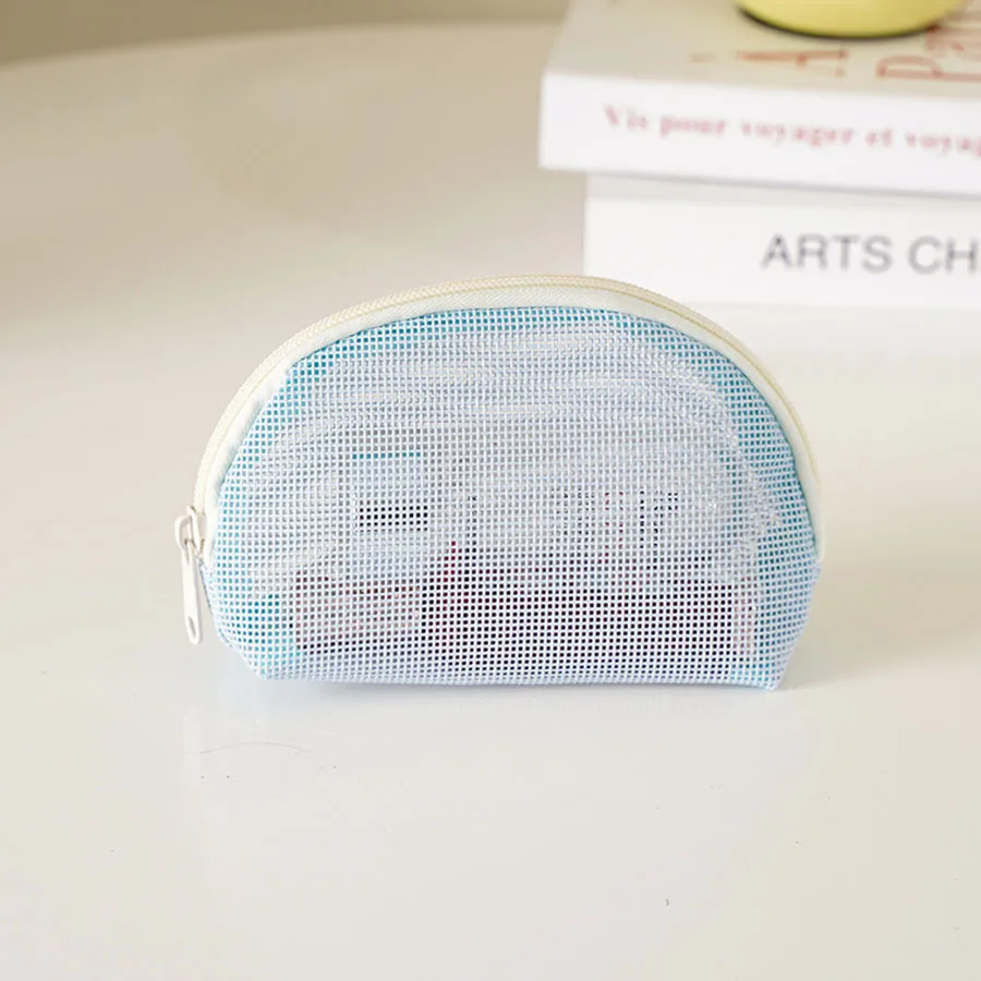 3Pcs/set Large Capacity Mesh Cosmetic Bag Zipper Lightweight Transparent Makeup Pouch Visibility Handheld Travel Storage Bag