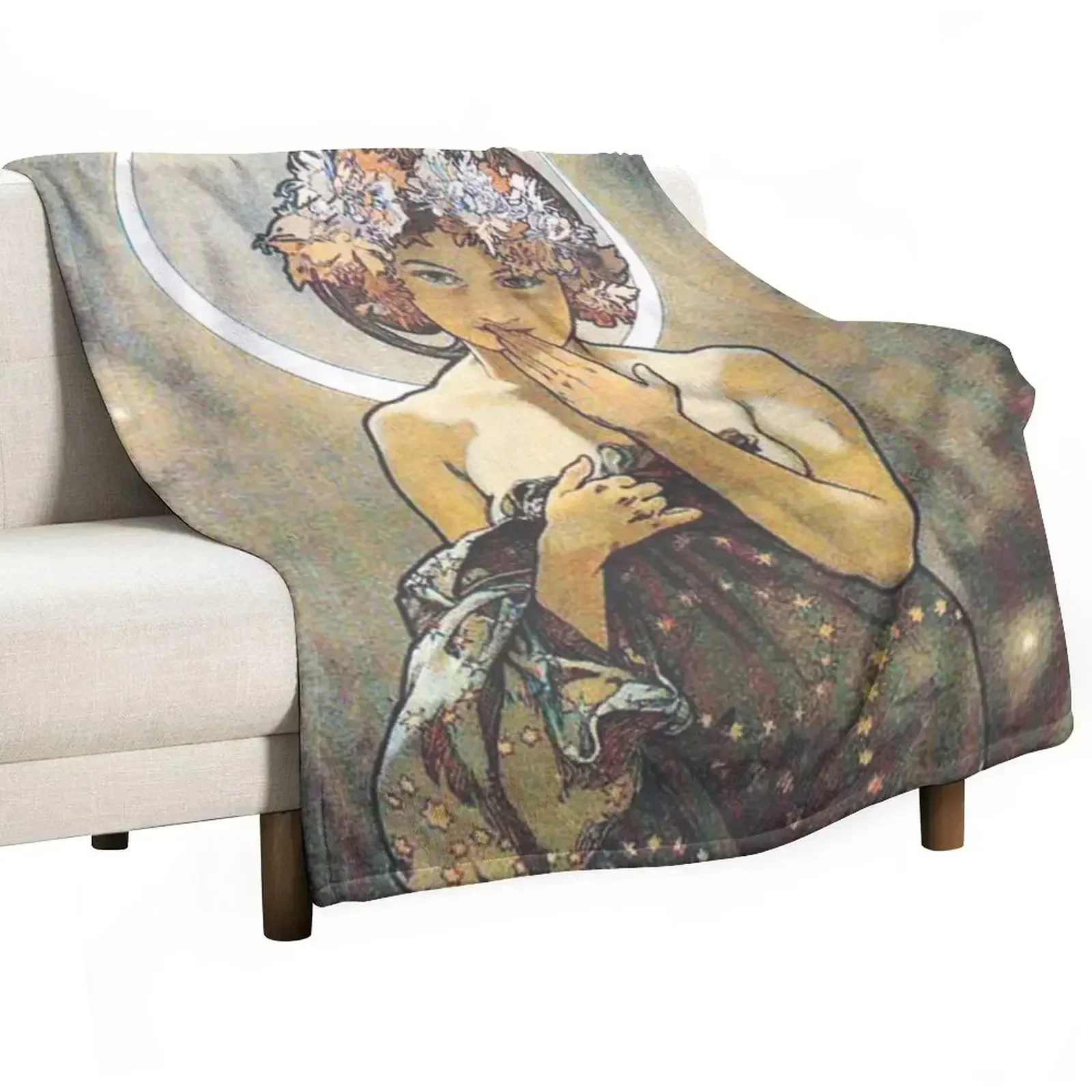 

HD. The Moon and the Stars, (number 1 from serie of 4) by Alphonse Mucha (1902) HIGH DEFINITION Throw Blanket Designers Blankets