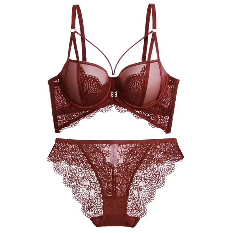 Sutiã sexy de renda feminina, conjunto de lingerie ajustável, peito reunido, estilo francês, roupa interior elegante, estilo francês, borda doce, novo