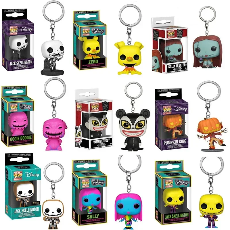 Funko POP DISNEY Skeleton Jack Sally & Jack Sewing Sally(seated) ZERO OOGIE BOOGIE Pocket Pop Keychain Collection Model Toys