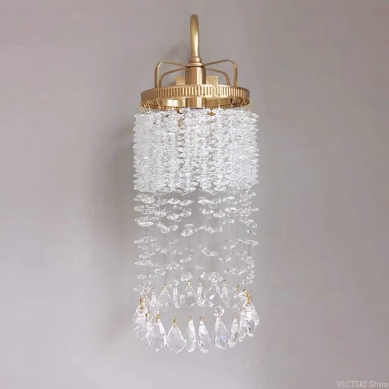 

European style rain curtain crystal wall lamp romantic living room bedroom bathroom mirror front bedside lamp