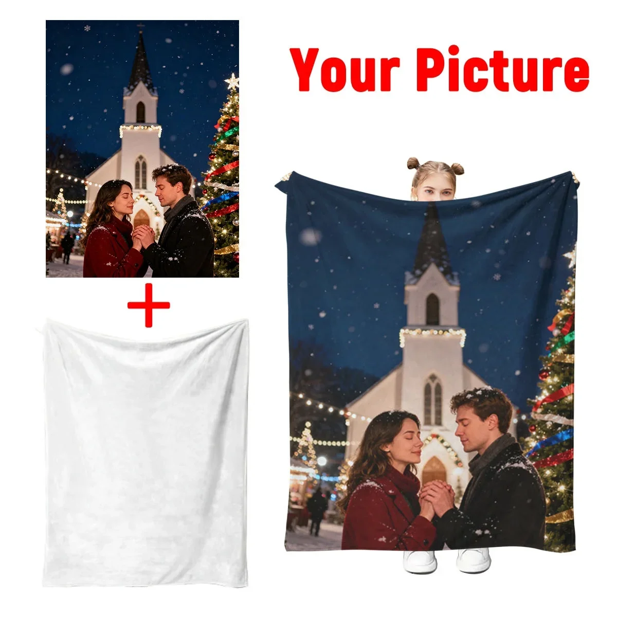 Custom Christmas Couple Anniversary Flannel Blanket - Engraved with Personalized Date + Christmas Pattern, Constant Temperature,