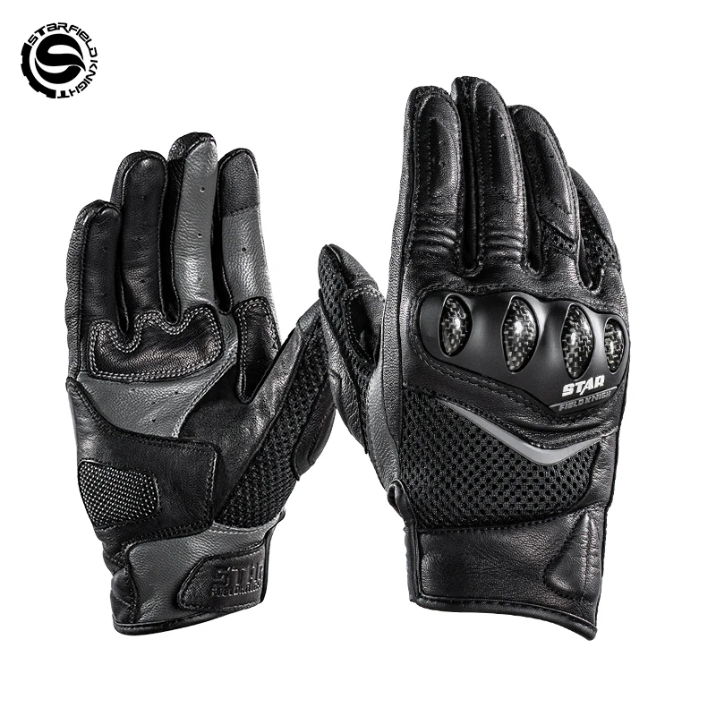 sfk-black-women's-motorcycle-riding-gloves-summer-mesh-breathable-real-goat-leather-carbon-fiber-joint-protection-wear-resistant