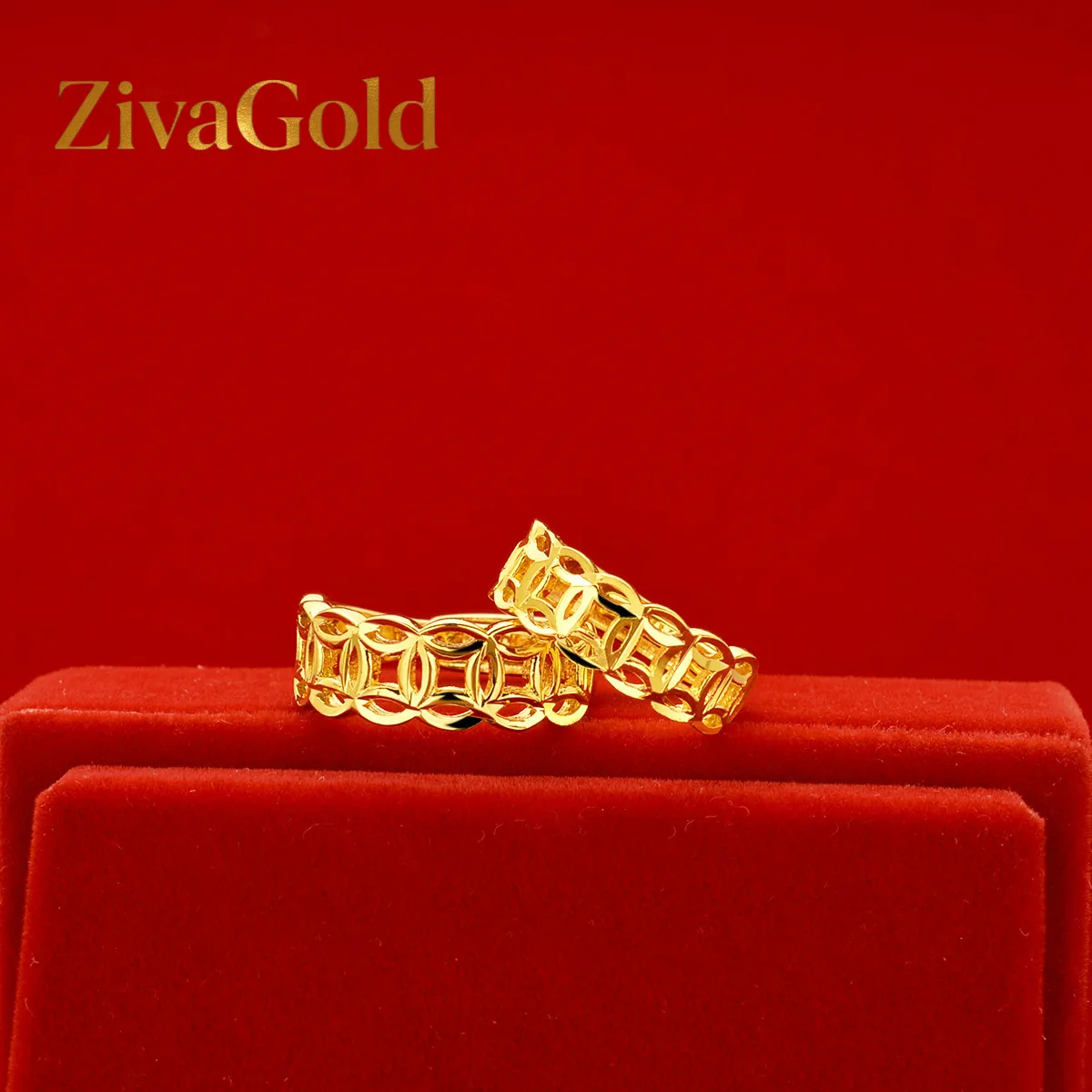 

ZivaGold Boutique AU999 Gold Ring Couple Ring Retro 24k Real Gold Ring Personality Ring Fashion Temperament Couple Jewelry