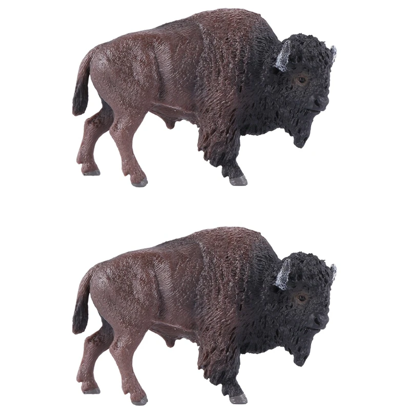 2X Children's Solid Simulation Wildlife World Model Wild Milk Cow Yak Toy Hand Decoration Bison Figurine