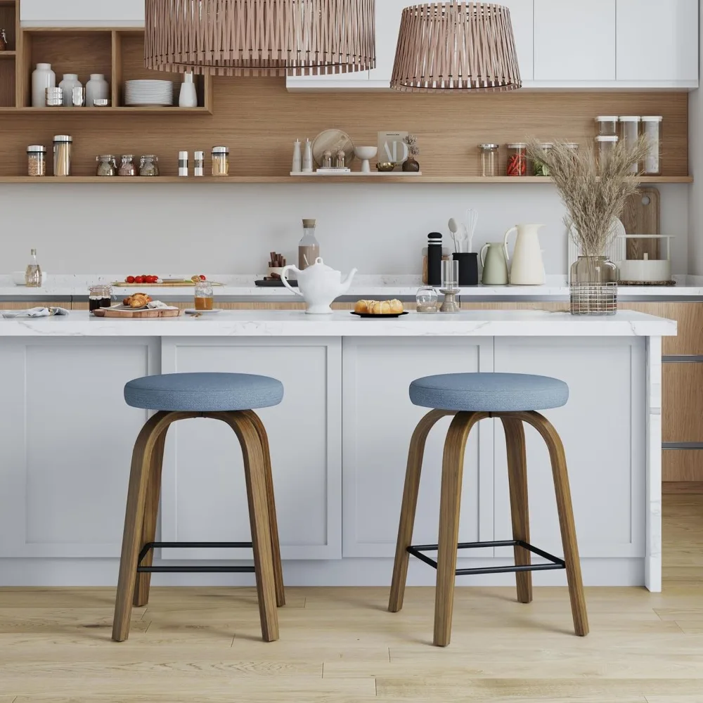 

2-piece rotating bar stool set, counter height without backrest 26 inch bar stool, fabric cushioned seat