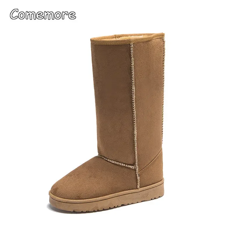 Comemore-Bottes de neige hautes noires rembourrées pour femmes, chaussures chaudes, mode, hiver, taille 41, 2022, 2023