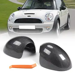 2pcs Rearview Mirror Cover For Mini-Cooper R55 R56 R57 R58 R59 R60 R61 Carbon Fiber Mirror Cover Cap Plastic Exterior Car Parts