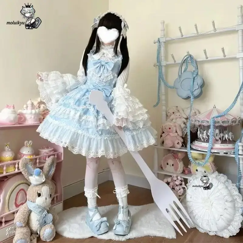 Vestido Lolita Victoriano Kawaii 2026, Vestido de Encaje con Volantes y Flores para Mujer, Lazo de Boda, Estilo Japonés Retro, Elegante Vestido de Princesa