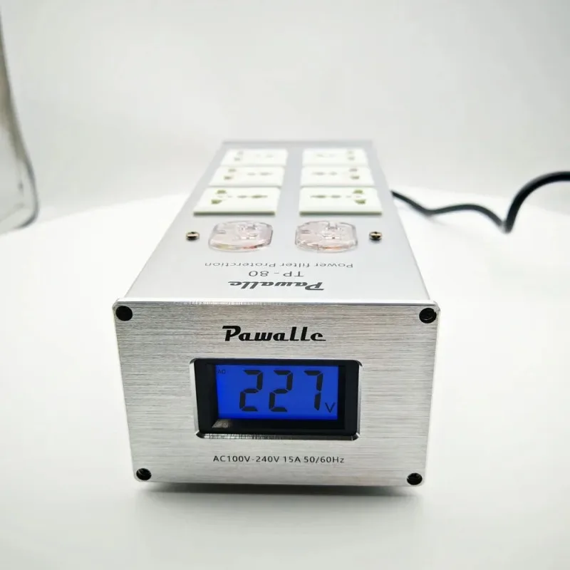 TP80 Audio Noise AC Power Filter Regulator Purifier Surge Protection Bank Black Silver
