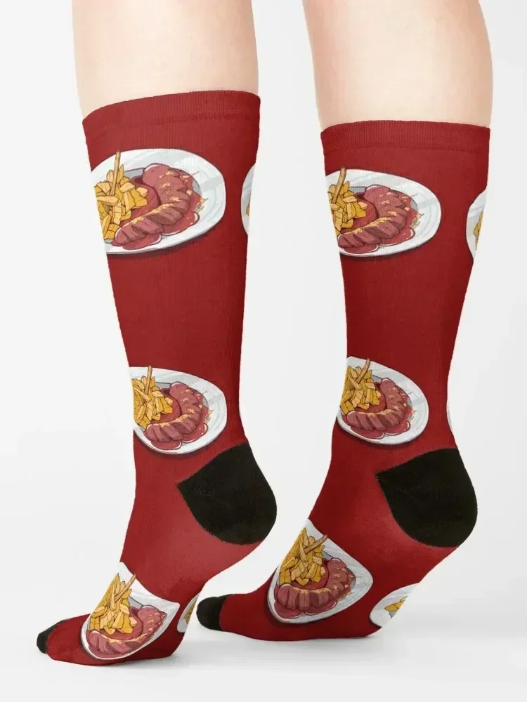 Currywurst with french fries Socks football hockey funny gifts winter gifts Socks Man Women's