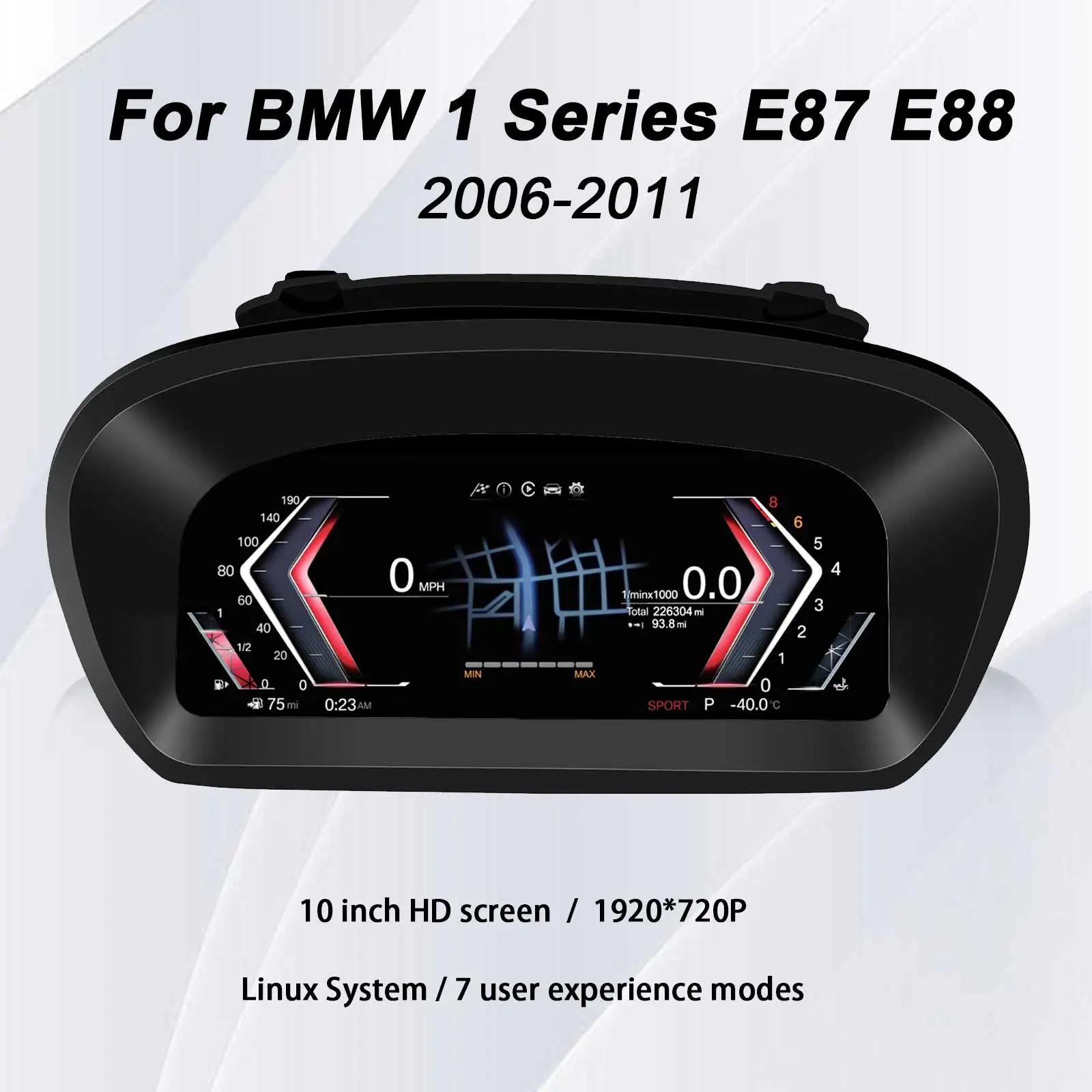 

10"Cluster Digital Dashboard For BMW 1 Series E87 E88 2006 - 2011Odometer, Speedometer, Dashboard Plug-and-Play