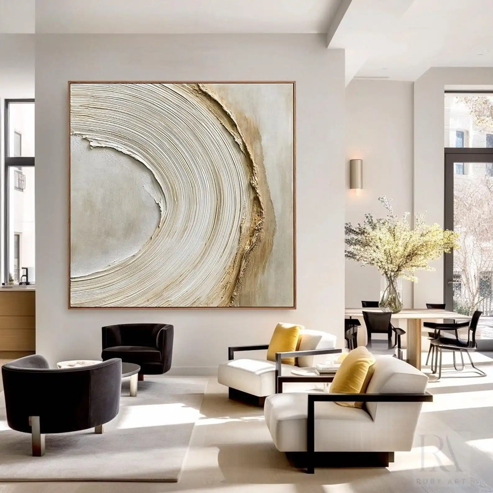 Mhemyo Textured Abstract Hand Painted Oil Painting Neutral Beige Wall Art and Minimalist Modern Canvas Art For Living Room Decor