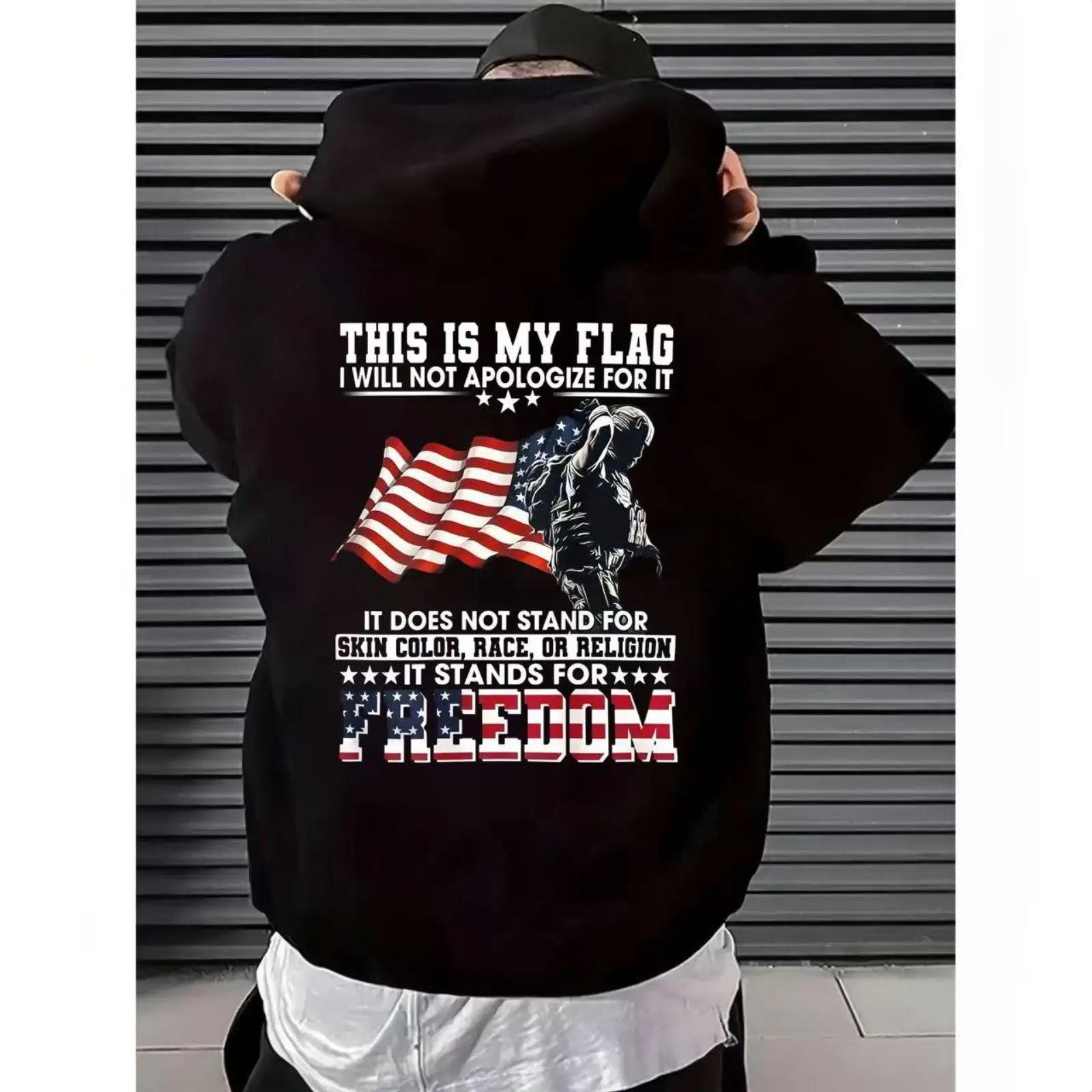 

Patriotic Hoodie This is My Flag USA Veteran Graphic Sweatshirt Freedom Slogan Military Support Pullover Casual Oversized Gifts