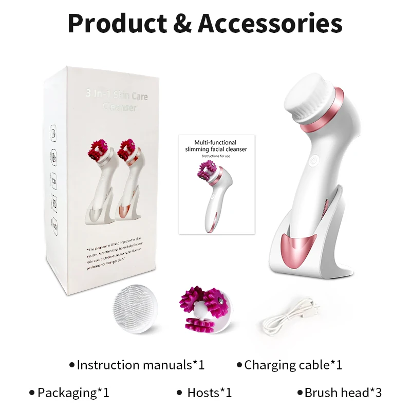 3in1 Electric Silicone Cleansing Brush Multifunctional Waterproof Wireless Electric Cleansing Brush