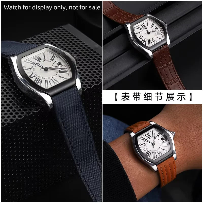 19mm 20mm Quick Metal adapter Cowhide Watch Strap For Cartier Roadster W6206018 W6206017 Nylon Watchband Men brown blue Bracelet