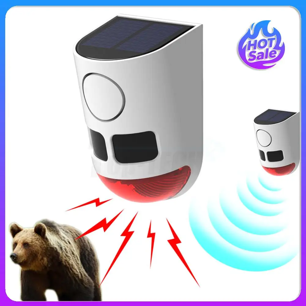 Allarme sensore di movimento a infrarossi solare con luce stroboscopica, creatore di rumore sonoro, repellente per animali per giardino agricolo