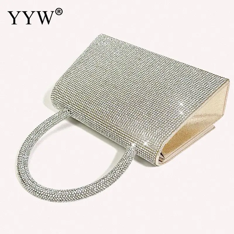 Elegant Shiny Rhinestone Evening Handbag Women Top Handle Wedding Party Diamond Clutch Bag Soft PU Leather Chain Messenger Purse