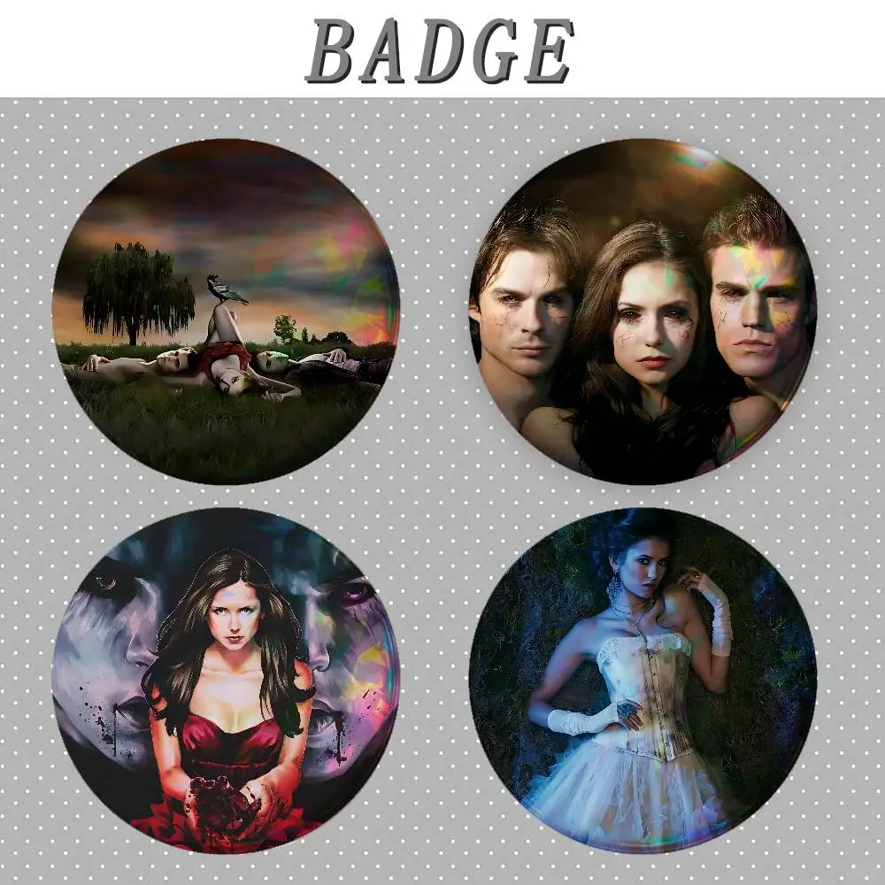 The Vampire Diaries Badges Round Brooch Cute Cartoon Idol Cosplay Badges DIY Backpack Clothing Jewelry Pins