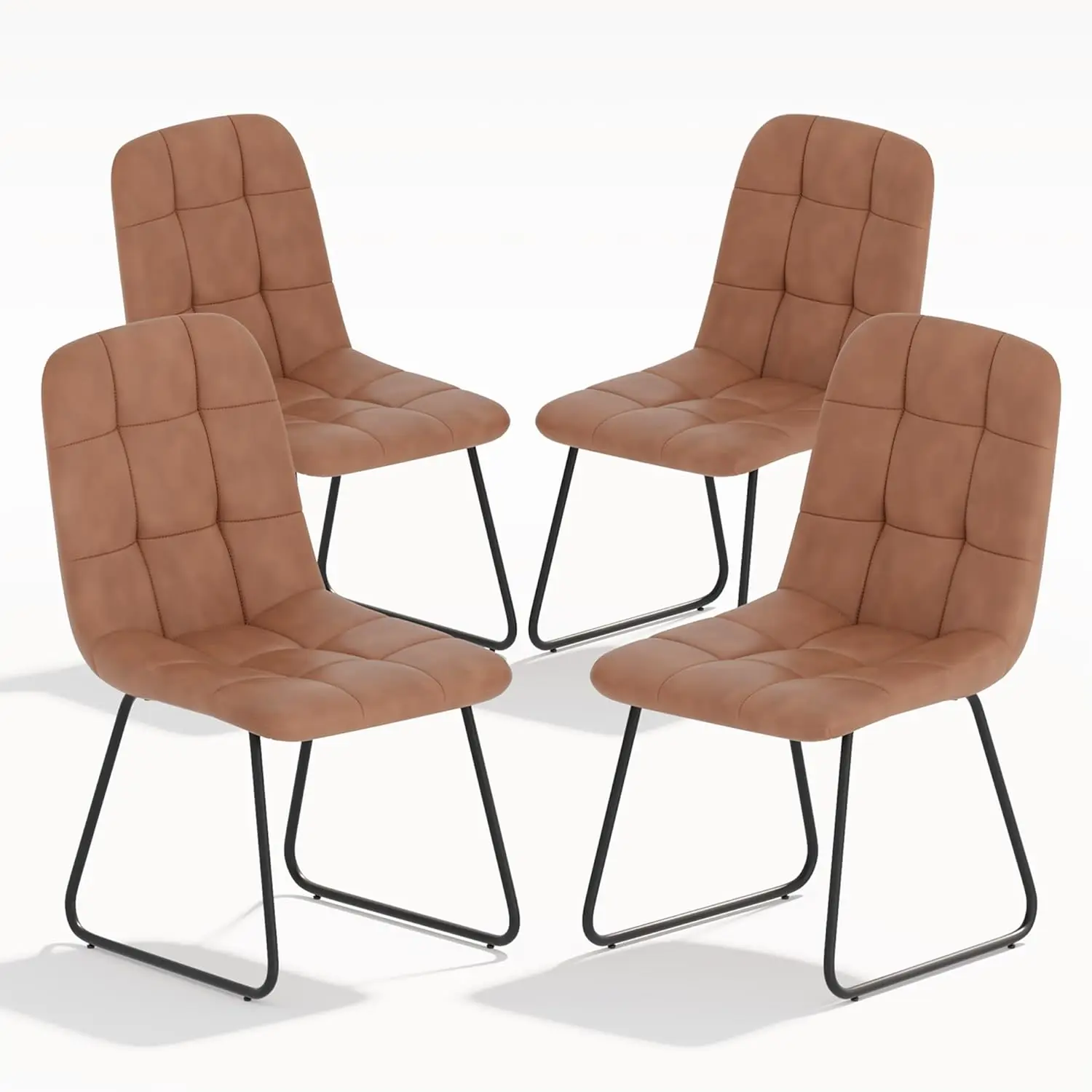 

Faux Leather Dining Chairs Set of 4, Modern Upholstered Kitchen Chairs with Curved Backrest and Metal Legs, PU Leather Dining Ro