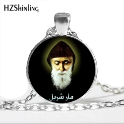NS-00804 New Design Saint Charbel Necklace Art Picture Glass Dome Jewelry St Charbel Pray Pendant Necklaces for christians HZ1