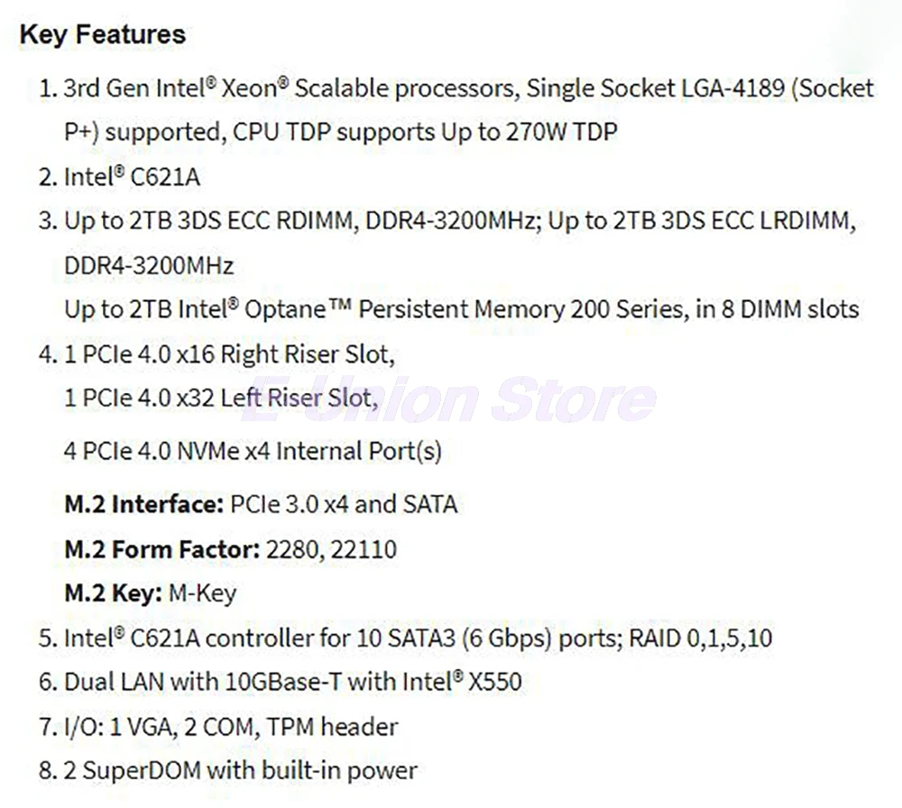 Proprietary WIO LGA4189 2TB 3DS DDR4 C621A 10XSATA3 X12SPW-TF Server Motherboard Works Perfectly