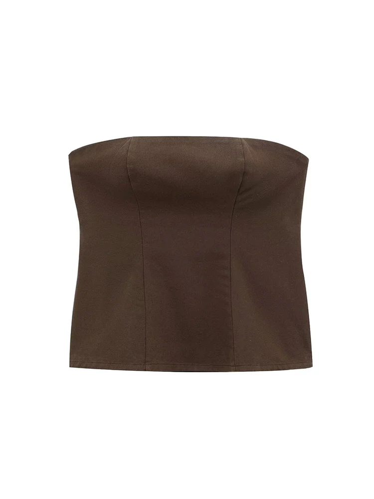 TFMLN Chic Women Denim Pant Set Strapless Sleeveless Backless Slim Top High Waist Long Jeans Female Sets 2025 Spring Summer