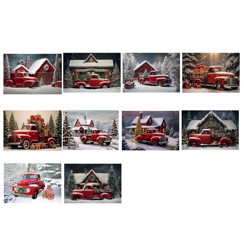 

Christmas Background Cloth Party New Year Vintage Red Truck Children Photo Studio Photography Background Cloth,D Durable