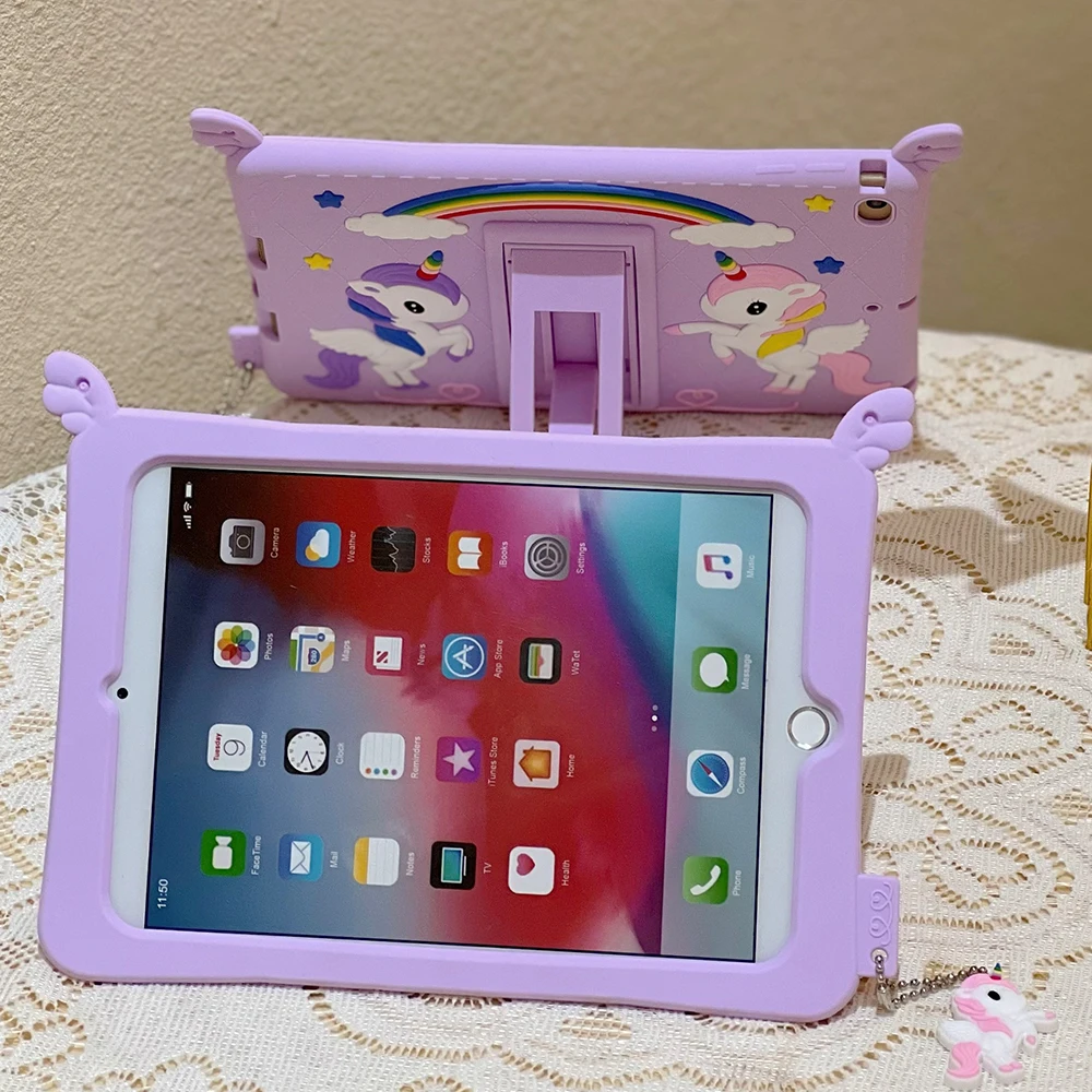 3D Unicorn Soft Case for iPad 9th 8th 7th Generation ipad air 2 iPad air5 air4 10.9 Mini6 iPad Mini 4 5 Kids Case With Holder