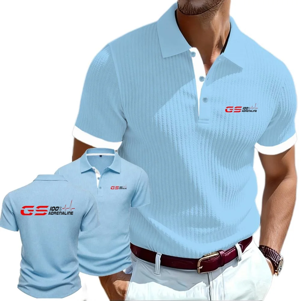 Men's Lapel Knitted Polo Shirts Men European Style Stripe T-shirt GS 100% Adrenaline Motorrad Biker Summer Youth Short Sleeved