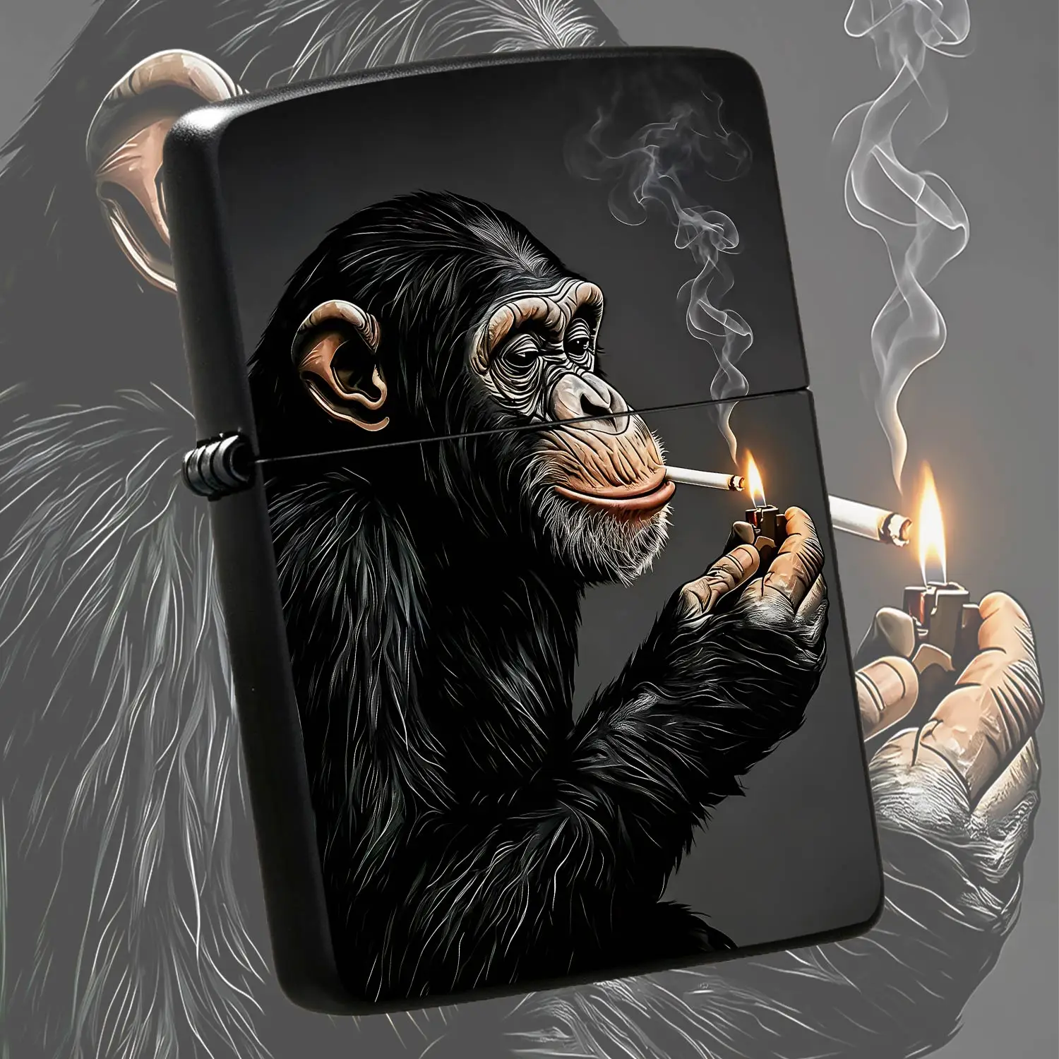 Creative Chimp Art Print Lighter, Stylish Unique Atmosphere Accessory, Full-Scenario Suitable Portable Daily Essential, Exquisite Durable Practical Carry-On Item, Ideal Interesting Gift For Friends And Art Lovers, Disti A Humorous And Inter