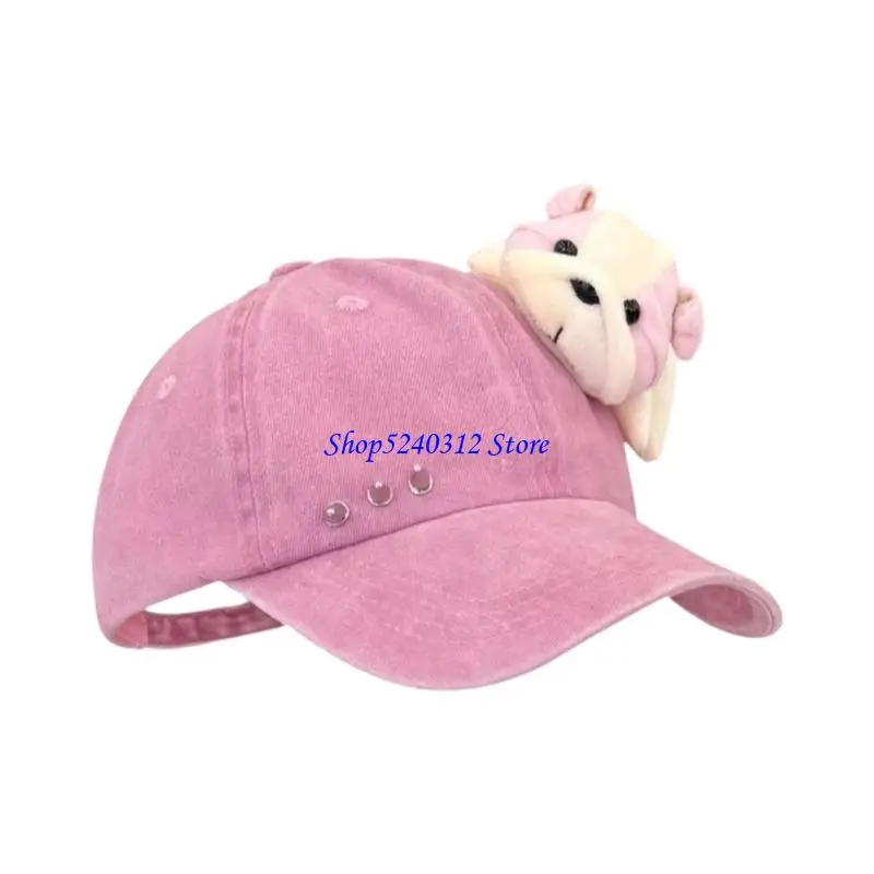 634c-調節可能なコットン野球帽漫画犬リベットスタッズサンハット女性ティーン用