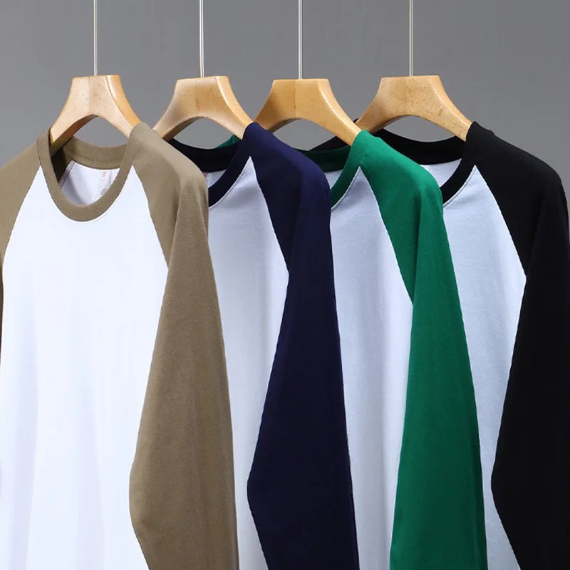 

Custom Processing 220G Color-Block Long Sleeve Loose Casual Patchwork Sleeve Round Neck Sweatshirt Cotton Versatile Raglan