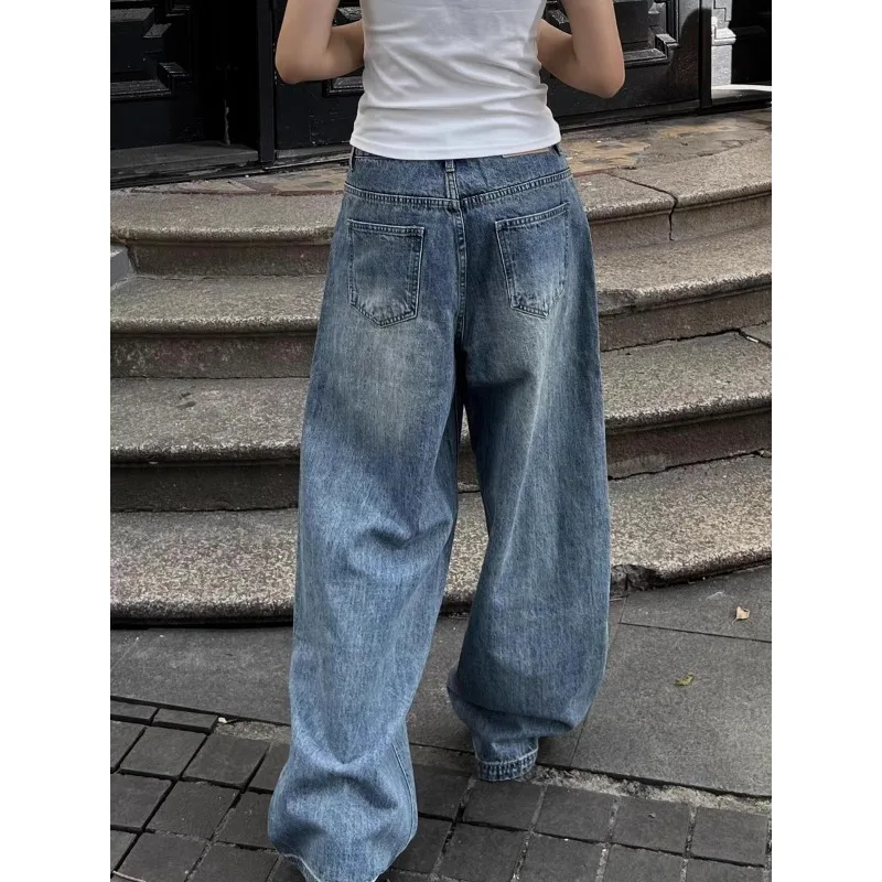 Deeptown Vintage Oversized Y2k Jeans Woman Korean Fashion Casual Basic Baggy Blue Denim Pants America Style Streetwear Trousers