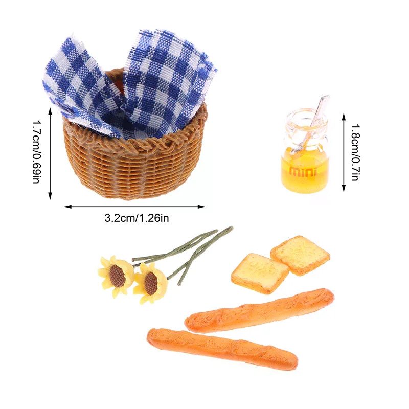 1Set 1:12 Dollhouse Miniature Honey Bread Basket Fabric Picnic Basket Kitchen Model Decor Toy Doll House Accessories