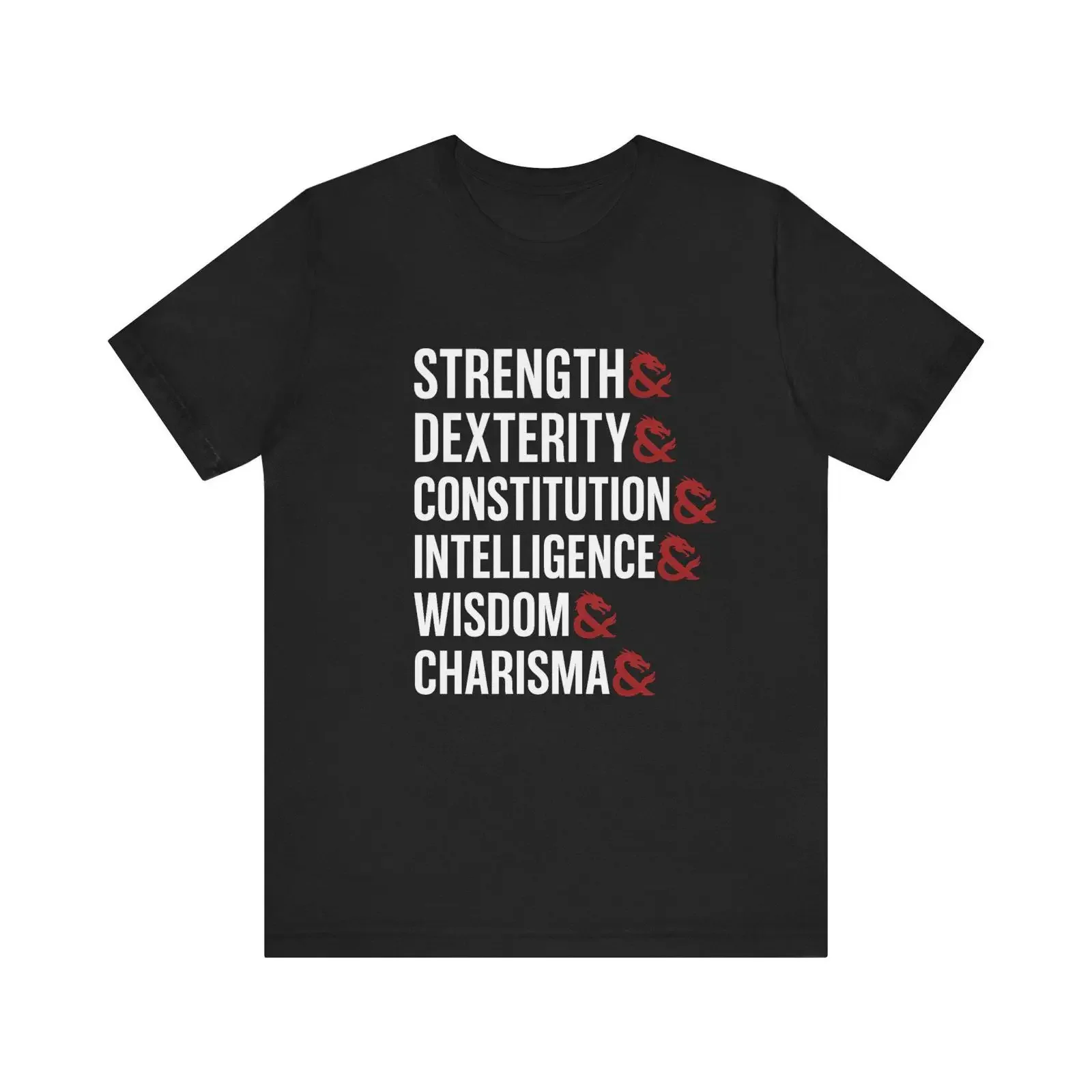 T-shirt avec les scores des capacités (Force, Agilité, Constitution, Intelligence, Sagesse, Charisme) – Style vintage délavé, mode streetwear élégante