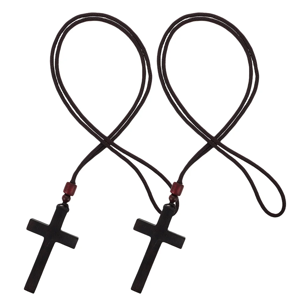 

2Pcs Vintage Wooden Cross Pendant Car Rearview Mirror Hanging Ornament Religious Vehicle Interior Charm Blessing Decoration