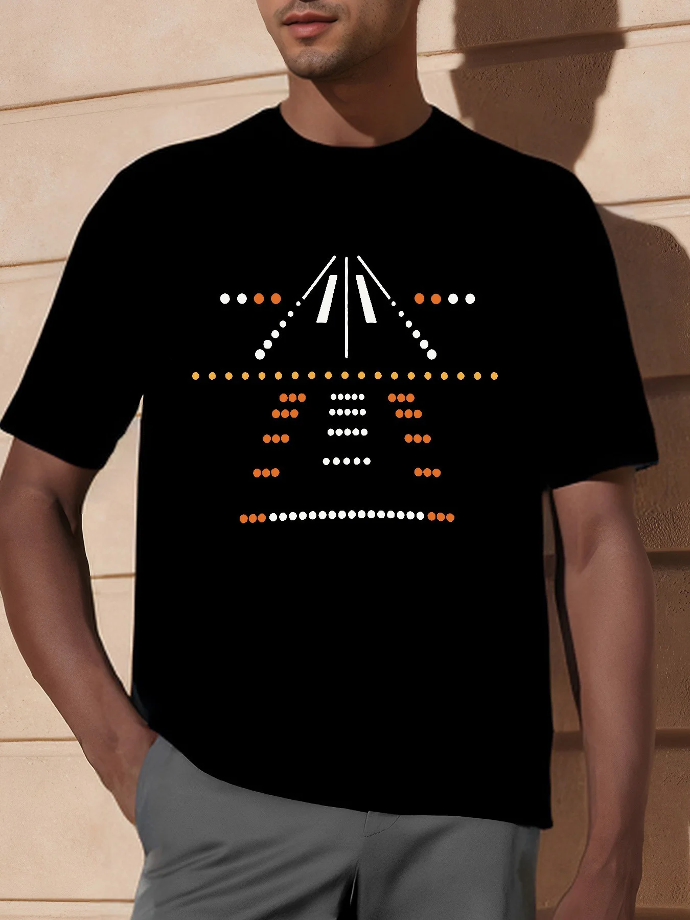 

Men's Aviation-Themed T-Shirt- Black Crew Neck with Vintage Airplane Design, Breathable Cotton, Perfect