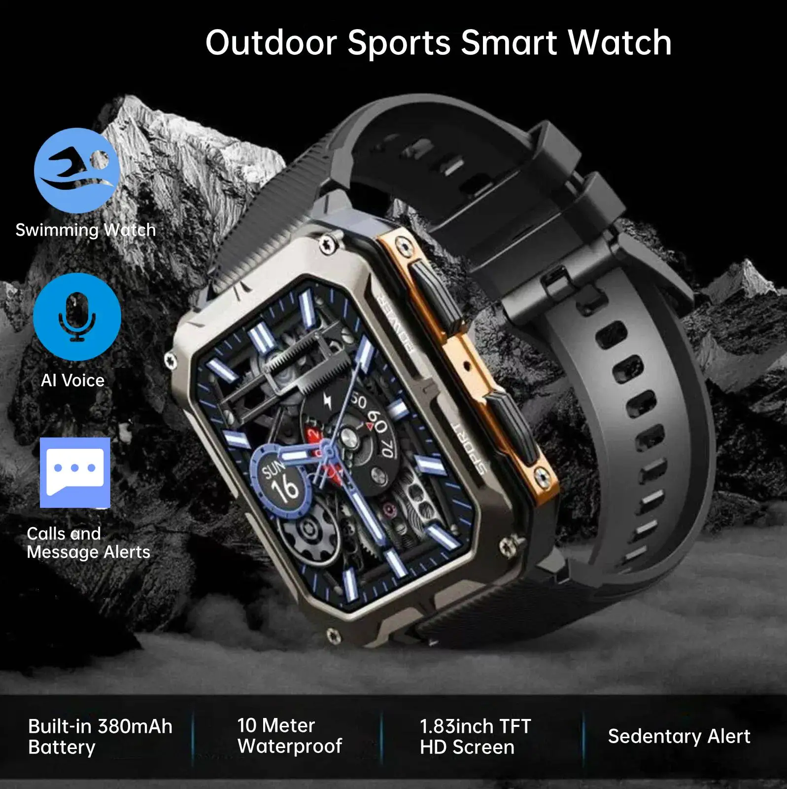 LeadoysNew ساعة ذكية 1.83 بوصة HD عرض ساعات رجالية خارجية مع إضاءة الطوارئ بلوتوث دعوة مقاوم للماء ساعة ذكية