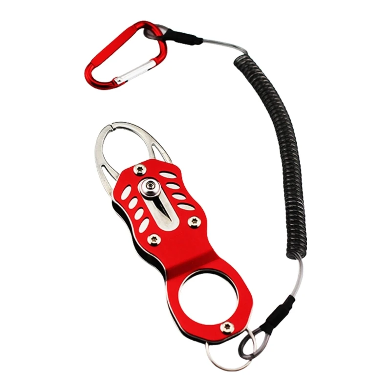 Stainless Fish Mouth Grabber with Coiled Lanyard Fishing Plier Fish Holder Fish Lip Fishing Accessories