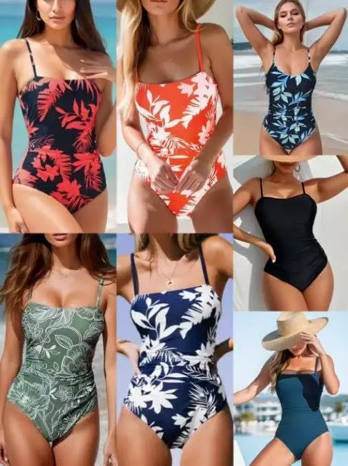 2026 New Leaf Print Square Neck Shirred One-Piece Swimsuit For Women Sexy Backless Monokini Swimwear  Bathing Suit Beachwea