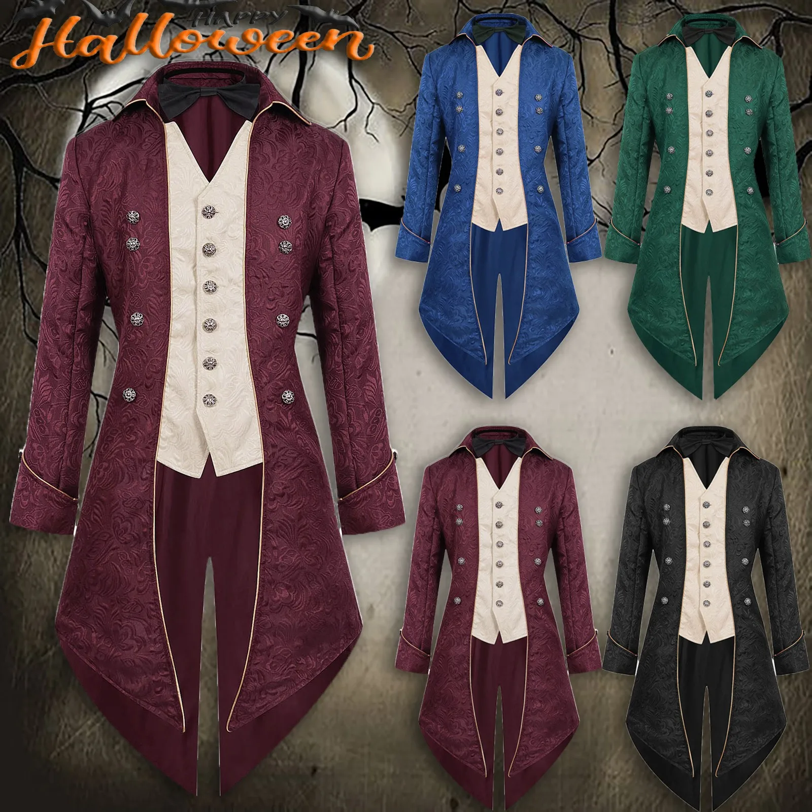 

Men's Medieval Cosplay Jacket Steampunk Tailcoat Halloween Carnival Party Overcoat Victorian Renaissance Retro Cosplay Costumes