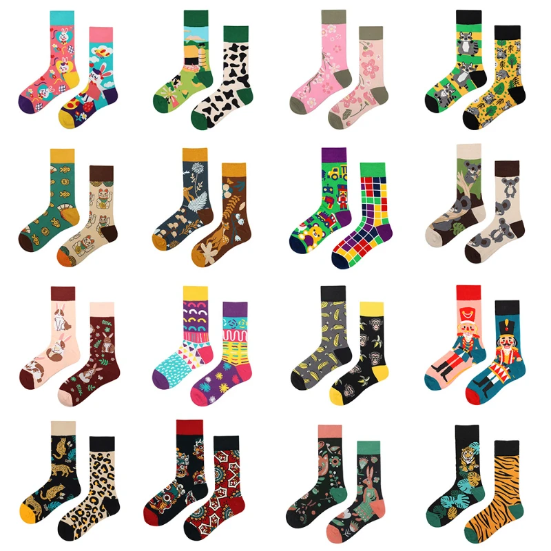 AB version asymmetrical couple trend medium high cotton color socks