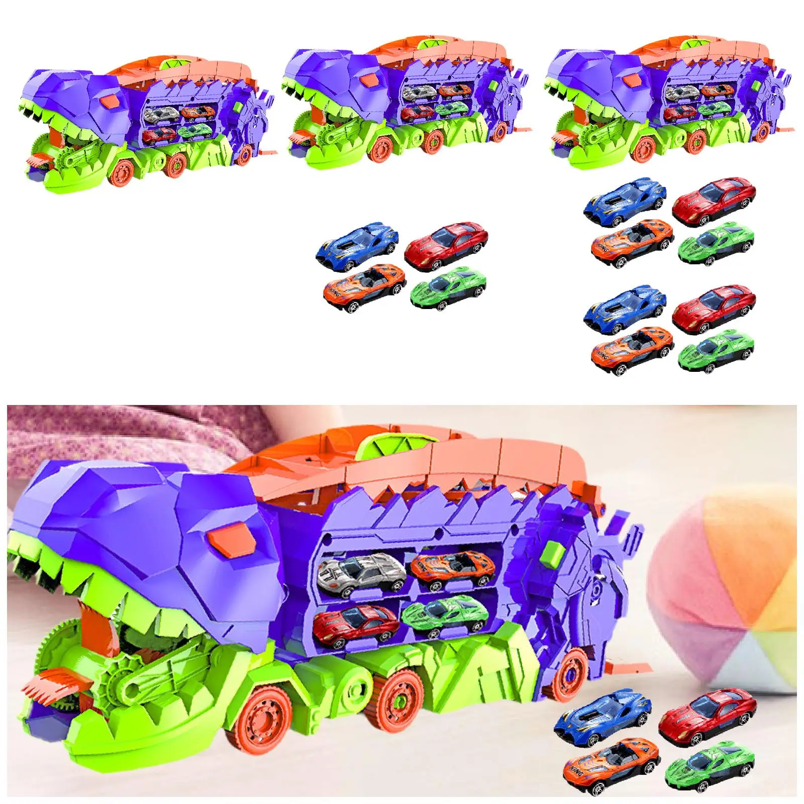 Dinosaur Toys Mini Sliding Cars Playset Funny Storage Developing Cognitive