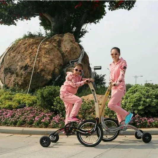 반 앉은 자세로 타는 자전거, 서서 타는 자전거. 세발 자전거형 창의적인 통근 차량