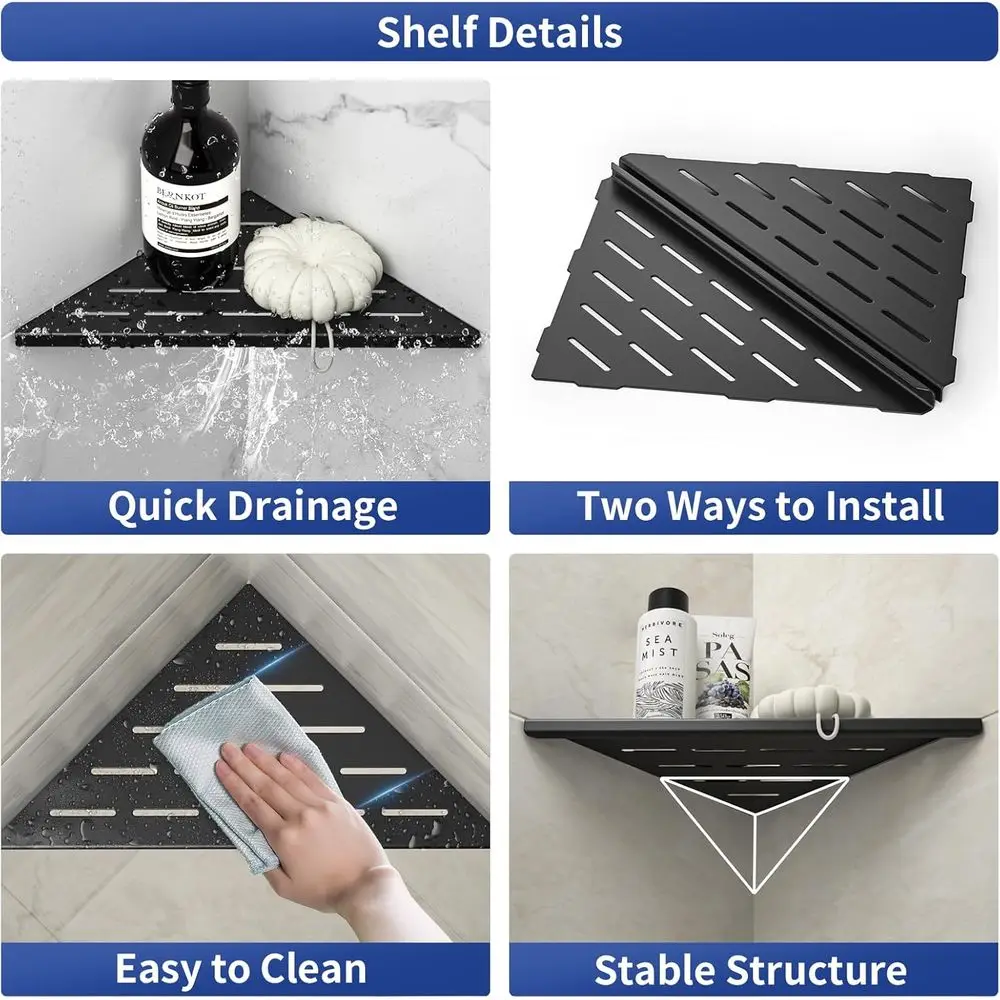 10 Matte Black Stainless Steel Recessed Shower Shelves, 2-Pack, for Tiled Walls