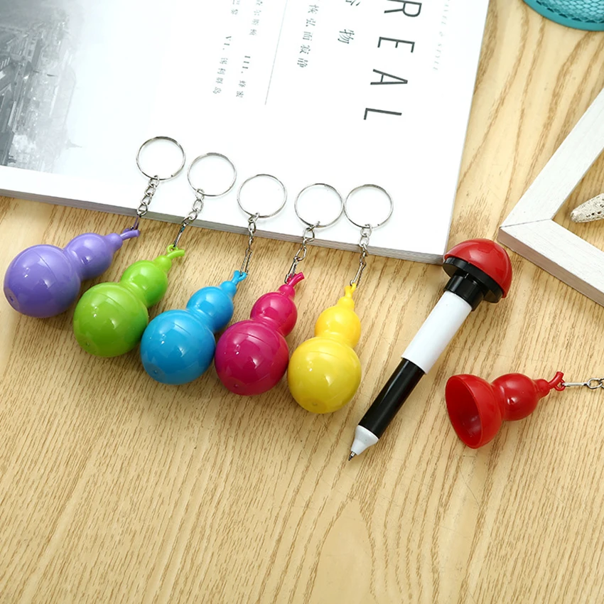 Gourd Shape Scalable Ballpoint Pen with Key Ring Stationery Plastic Material Escolar Shool Supplies Kids Gift