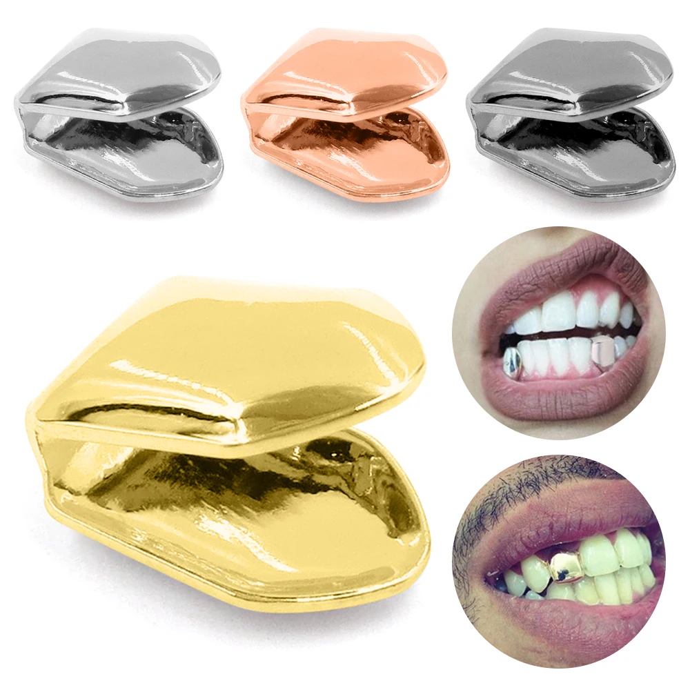 New Hip Hop Rapper Single Shackle Teeth Top Bottom Dental Hollow Out Teeth Mold Kit Metal Personality Gold Teeth Set Unisex