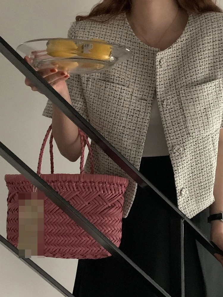 봄 초 플래드 반팔 여성 겉옷 루즈핏 오픈 가디건 탑 통근 스타일 패션 디자인 캐주얼 겉옷