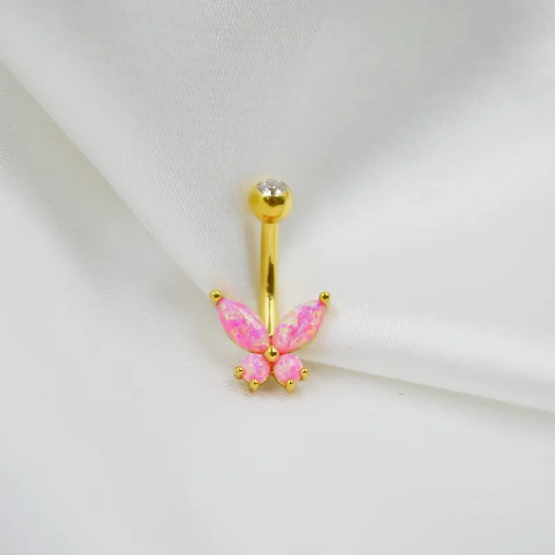10PCS Surgical Steel  Opal Butterfly Navel Belly Button Bar Internally Threaded Navel Rings Body Piercing Jewelry